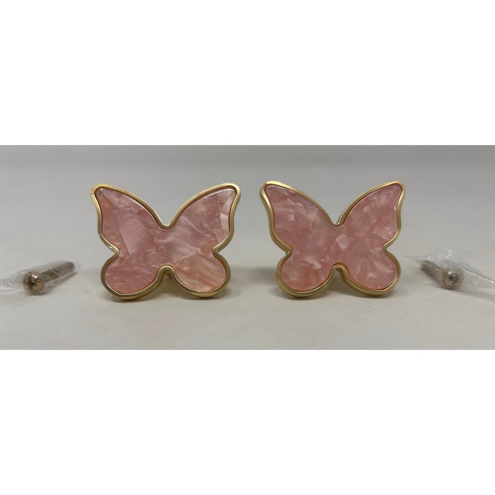 Butterfly‎ Door Knobs Set of 2 Pink with Gold Trim and Hardware